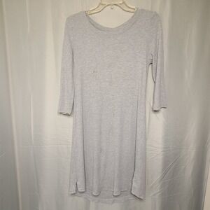 Simple Pleasures Ribbed Knit T-Shirt‎ Dress Womens L Gray 3/4 Sleeve Curved Hem